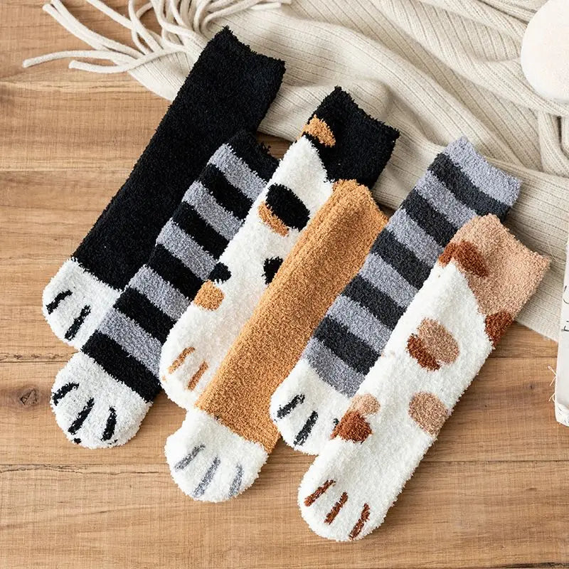 Cotton Fleece Cat Claw Thermal Tube Socks