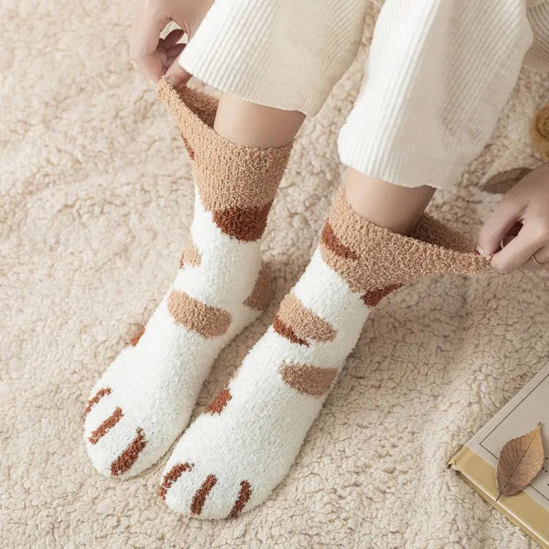 Cotton Fleece Cat Claw Thermal Tube Socks